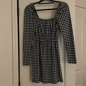 H&M divided black body-con long sleeve gingham dress